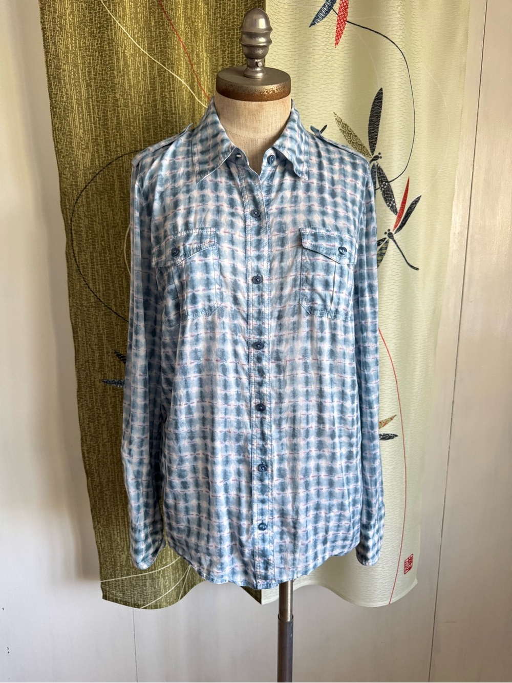 Tory Burch Light Blue and White Button-Down Shirt
